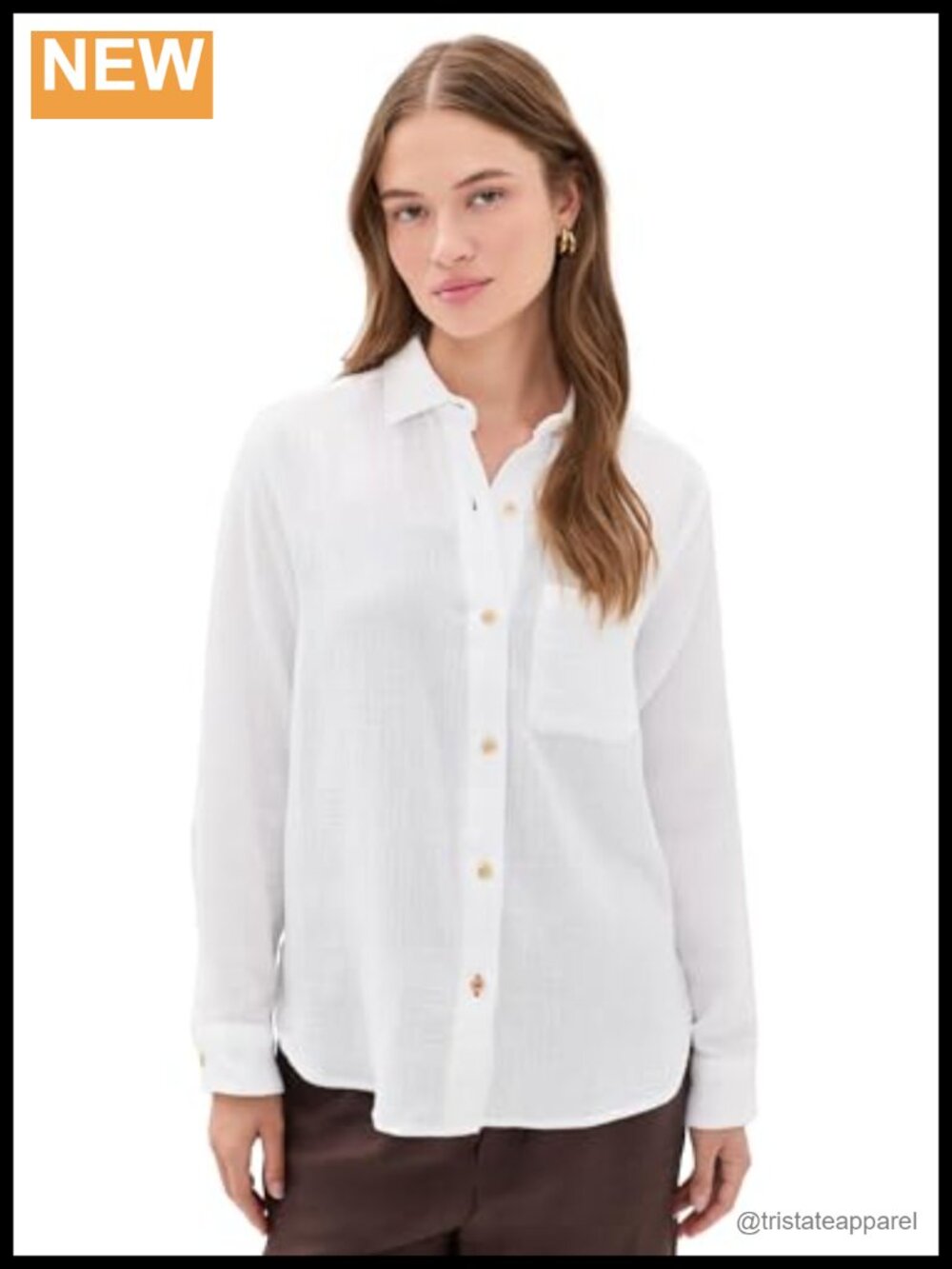 Relaxed Double Cloth Cotton Gauze Button Down Shirt with Pocket